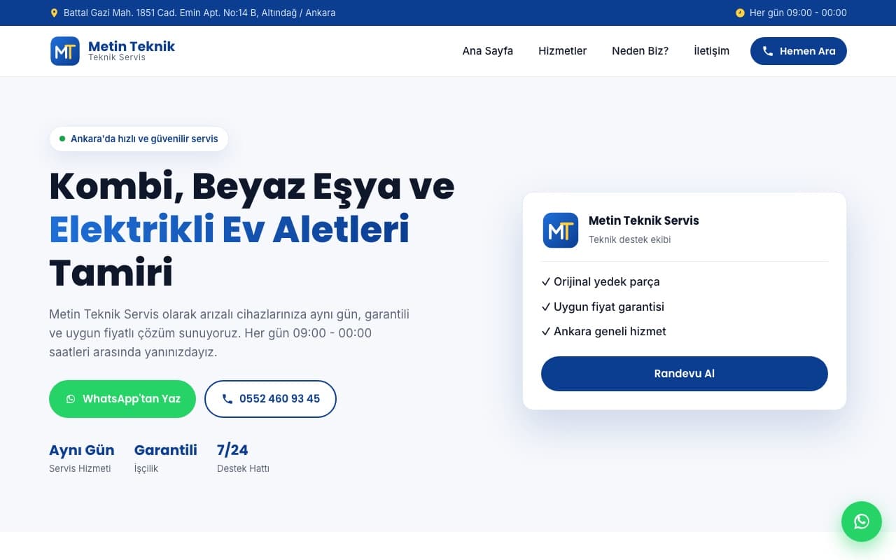 Metin Teknik web sitesi önizlemesi