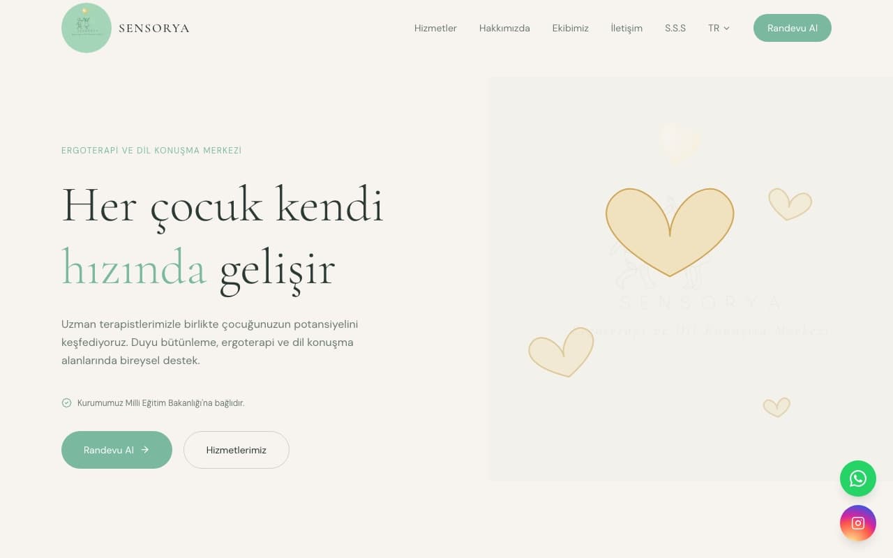 Sensorya web sitesi önizlemesi